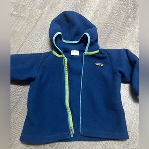 Patagonia 2T 2 toddler Blue Fleece Hoodie with Green Trim jacket coat
